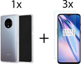 Oneplus 7T hoesje siliconen case transparant -  3x Oneplus 7T screenprotector screen protector