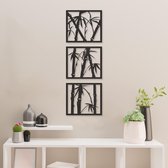 Wanddecoratie - Bamboo 3 Delen - Hout - Wall Art - Muurdecoratie - Woonkamer - Zwart - 98 x 29 cm