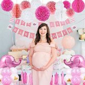 JDBOS ® Babyshower versiering meisje - feestpakket XXL - folieballon olifant - pompoms - honeycomb - ballonnen