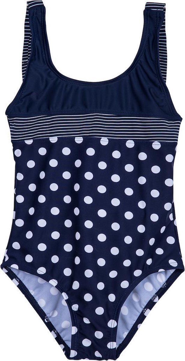 La V Badpak met Striksluiting - Navy stippen 152-158