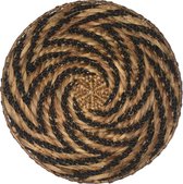 Balinese wandschaal wave zwart - 50cm - Handgemaakt - naturel bruin - riet - muurdecoratie