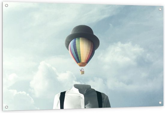 Tuinposter – Surrealisme van Persoon met Hoofd van Luchtballon - 120x80cm Foto op Tuinposter  (wanddecoratie voor buiten en binnen)