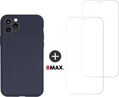 BMAX Telefoonhoesje geschikt voor iPhone 11 Pro Max - Siliconen hardcase hoesje donkerblauw - Met 2 screenprotectors