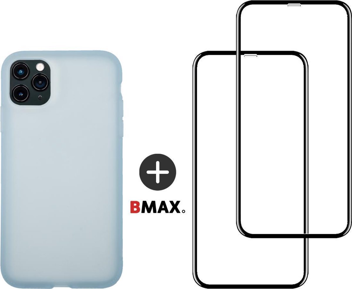 BMAX Telefoonhoesje geschikt voor iPhone 11 Pro Max - Latex softcase hoesje lichtblauw - Met 2 screenprotectors full cover