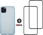 BMAX Telefoonhoesje voor iPhone 11 Pro Max - Latex softcase hoesje lichtblauw - Met 2 screenprotectors full cover