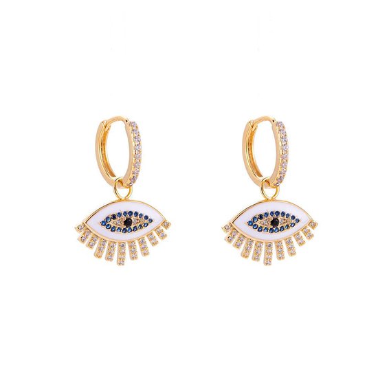 zoom het formulier Om toestemming te geven Big Eyes Oorbellen - 14 karaat goud verguld - met kristallen - Dames  Sieraden - evil eye | bol.com