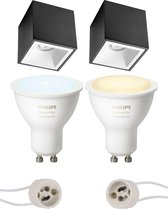PHILIPS HUE - Opbouwspot Set GU10 - White Ambiance - Bluetooth - Primux Cliron Pro - Opbouw Vierkant - Mat Zwart/Wit - Verdiept - 90mm