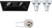 PHILIPS - LED Spot Set - CorePro 830 36D - Primux Zano Pro - GU10 Fitting - Inbouw Rechthoek Dubbel - Mat Zwart - 3.5W - Warm Wit 3000K - Kantelbaar - 185x93mm