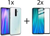 Xiaomi Redmi Note 8 Pro hoesje siliconen case transparant -  Full Cover - 2x Xiaomi Redmi Note 8 Pro screenprotector screen protector