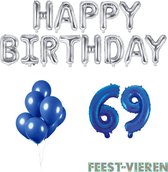 69 jaar Verjaardag Versiering Ballon Pakket Blauw & Zilver