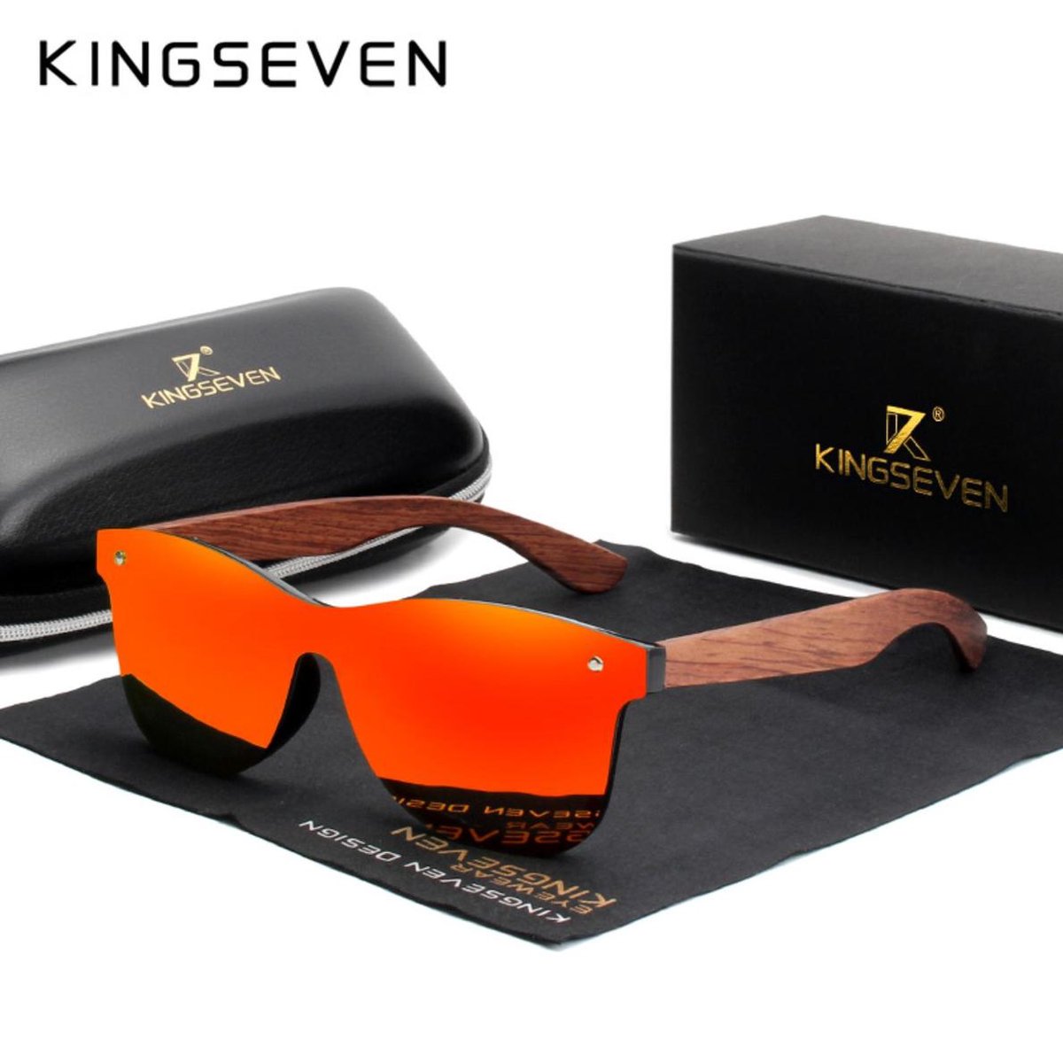 KingSeven Zonnebril - Heren - Bamboo - Gepolariseerd - UV400 - Oranje