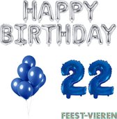 22 jaar Verjaardag Versiering Ballon Pakket Blauw & Zilver