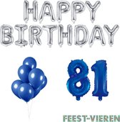 81 jaar Verjaardag Versiering Ballon Pakket Blauw & Zilver