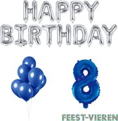 8 jaar Verjaardag Versiering Ballon Pakket Blauw & Zilver