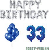 33 jaar Verjaardag Versiering Ballon Pakket Blauw & Zilver