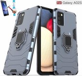 Samsung Galaxy A02S Robuust Kickstand Shockproof Grijs Cover Case Hoesje - 1 x Tempered Glass Screenprotector ATBL