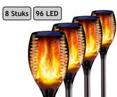 Nolad® 96 LED Tuinfakkel - Set van 8 Stuks - 78 cm x 9,8 cm - solar tuinverlichting - Tuinverlichting op Zonne-Energie - Tuinverlichting met Sensor - Buitenverlichting Lamp - LED T