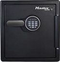 Zwarte Master Lock kluis met digitaal cijferslot en handvat.