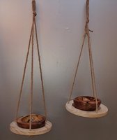 J design Set van 2 ,  Hangende pot kokosnoot met houder H86 x D28cm