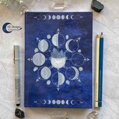 Maanfasen Heksenketel notitieboek A5 hardcover blauw- Cauldron Moon Journal - Maan Dagboek