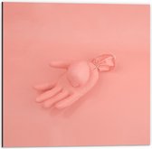 Dibond - Roze Handschoen op Roze Achtergrond - 50x50cm Foto op Aluminium (Met Ophangsysteem)