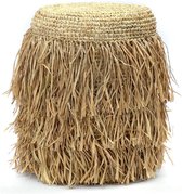 Bazar Bizar de Raffia shaggy kruk | Boho krukje rond | 37 x 37 x 45 cm