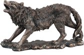 PTMD Wolf bronskleurige decoratiebeeld kunsthars wolf maat in cm: 50 x 18 x 30 - brons
