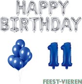 11 jaar Verjaardag Versiering Ballon Pakket Blauw & Zilver