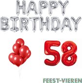 58 jaar Verjaardag Versiering Ballon Pakket Rood & Zilver