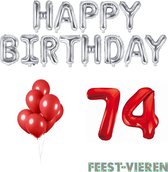 74 jaar Verjaardag Versiering Ballon Pakket Rood & Zilver