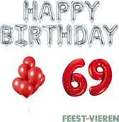 69 jaar Verjaardag Versiering Ballon Pakket Rood & Zilver