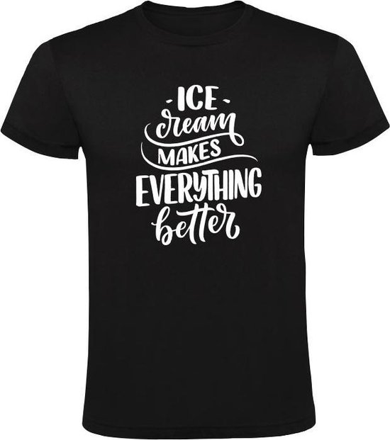 Foto: Icecream makes everything better heren t shirt ijs softijs possitive thinking good vibes grappig cadeau zwart