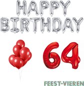 64 jaar Verjaardag Versiering Ballon Pakket Rood & Zilver