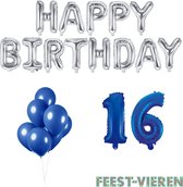 16 jaar Verjaardag Versiering Ballon Pakket Blauw & Zilver