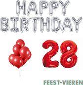 28 jaar Verjaardag Versiering Ballon Pakket Rood & Zilver