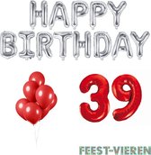 39 jaar Verjaardag Versiering Ballon Pakket Rood & Zilver