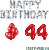 44 jaar Verjaardag Versiering Ballon Pakket Rood & Zilver