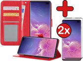 Samsung S10 Hoesje Book Case Met 2x Screenprotector - Samsung Galaxy S10 Hoesje Wallet Case Portemonnee Hoes Cover - Rood