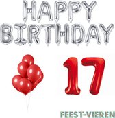 17 jaar Verjaardag Versiering Ballon Pakket Rood & Zilver