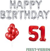 51 jaar Verjaardag Versiering Ballon Pakket Rood & Zilver