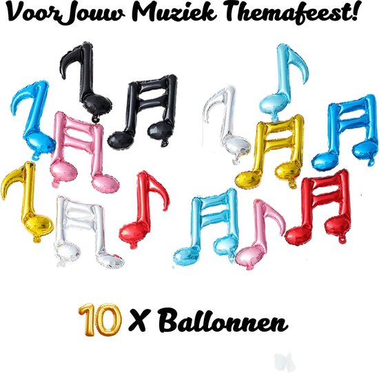 Muzieknoten Ballonnen - 10 Stuks - Kleurrijk - Muziek Themafeest - Folieballonnen - Ballonnen Verjaardag