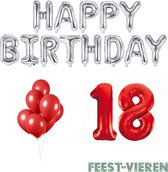 18 jaar Verjaardag Versiering Ballon Pakket Rood & Zilver