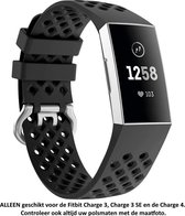 Zwart Siliconen Bandje voor Fitbit Charge 3 / Charge 3 SE / Charge 4 – Maat: zie maatfoto – black rubber smartwatch strap - Polsbandje