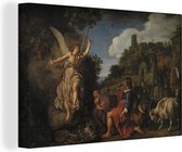 Canvas Schilderijen - De engel Rafael neemt afscheid van de oude Tobit en zijn zoon Tobias - Schilderij van Pieter Lastman - 60x40 cm - Wanddecoratie