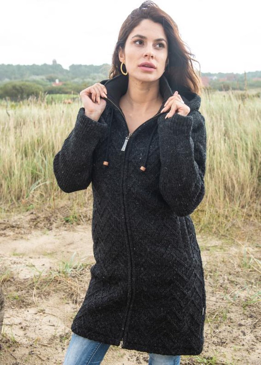 d' Pure Wool - Lang dames vest - 100% wol - Antraciet - Fair trade - gevoerd met katoen - maat L - WJK-1709 MARINE
