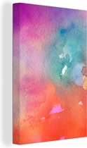 Oeuvre abstraite réalisée à l'aquarelle et orange avec des tons roses et bleus 40x60 cm - Tirage photo sur toile (Décoration murale salon / chambre)