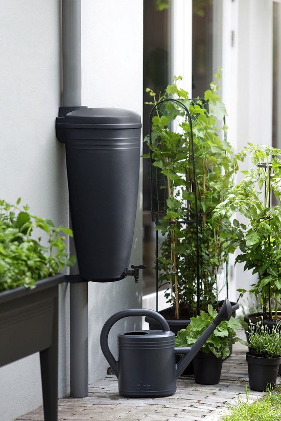 Elho Green Basics Rain Catcher 35LTR - Kunststof Regenton voor Buiten - 100% Gerecycled Plastic - Ø 33.5 x H 73.5 cm - Living Black