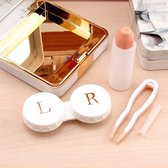 Luxe contactlenzen kit I Contactlenzendoosje I Handig voor onderweg - Vierkant - Marmer Goud