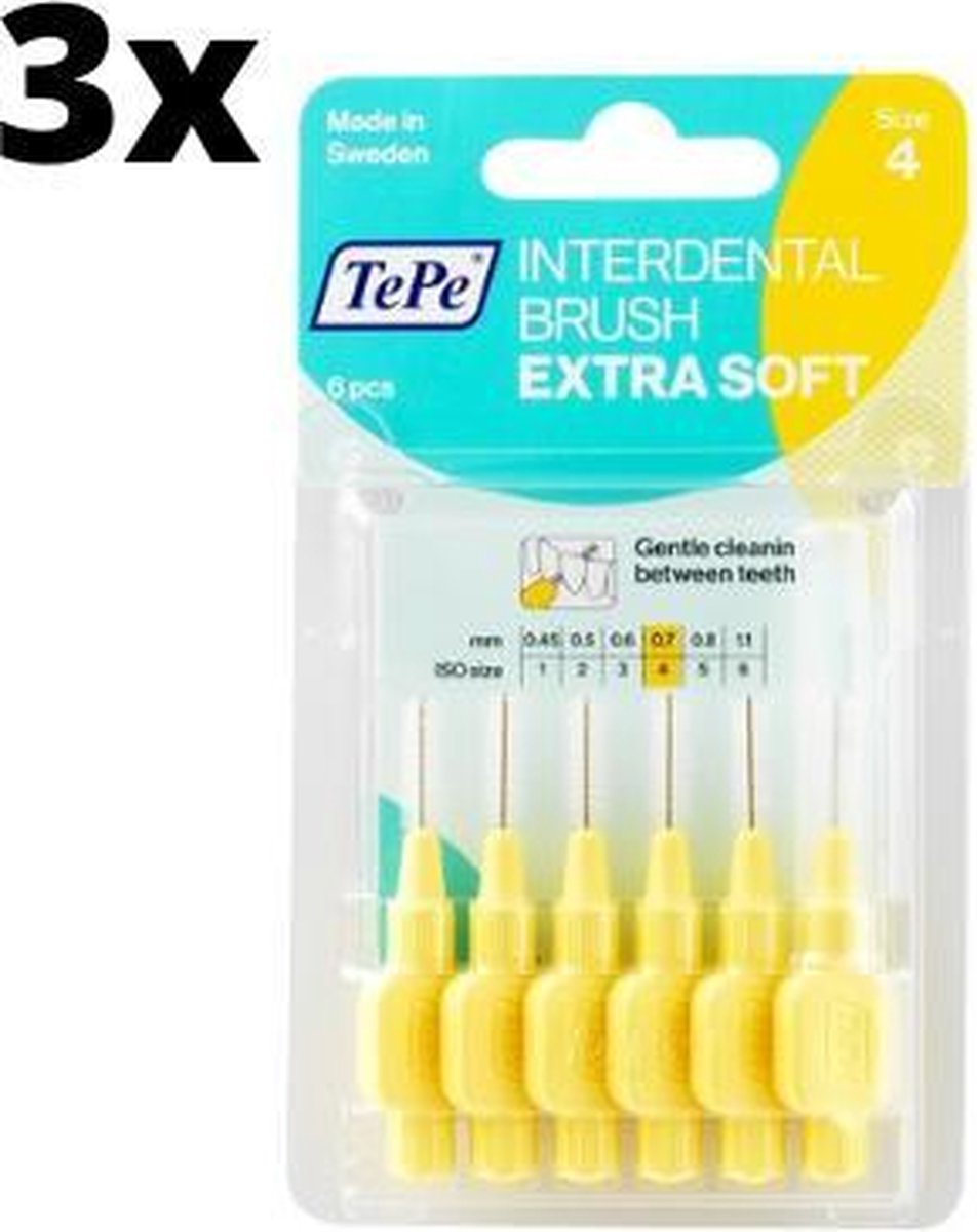 Goedkoopste TePe Extra Soft Geel 0,70mm 3 x 6 stuks - Voordeelverpakking