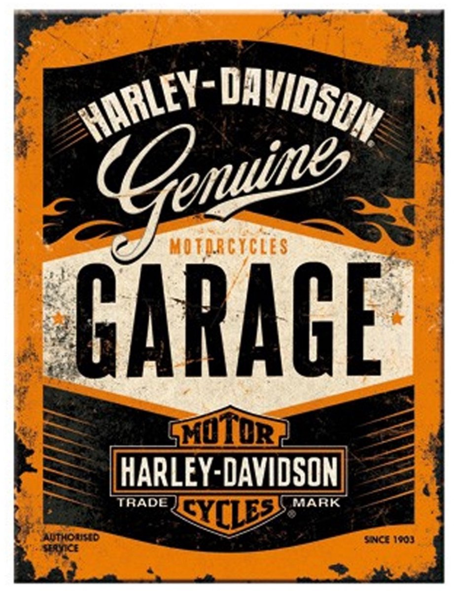 Harley Davidson Garage.  Koelkastmagneet 8 cm x 6 cm.